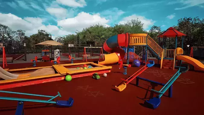 Playground and Park UNREAL ENGINE  Low-poly 3D model