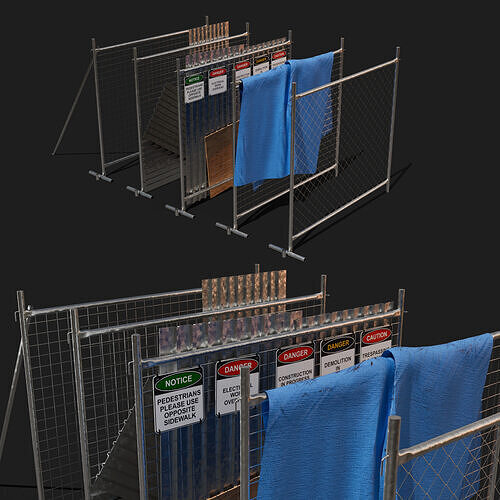 Simple modular pop up wire fence for construction building sites 3D model