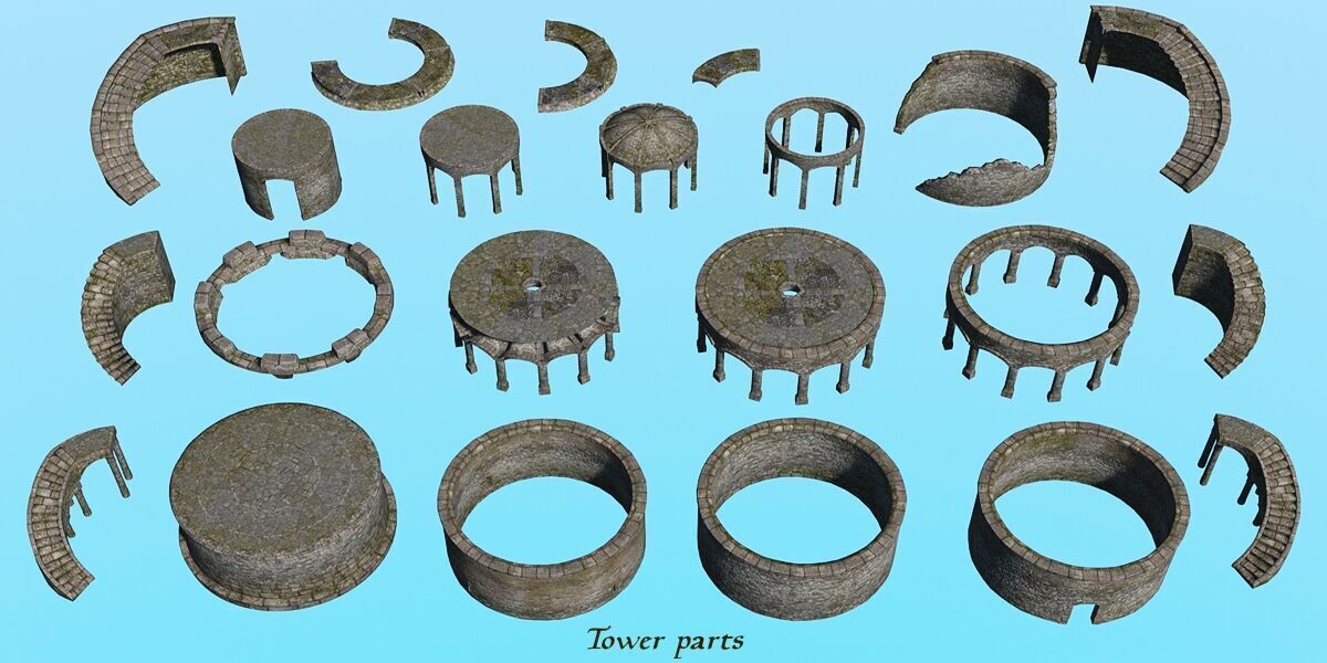 Ancient Fort - Game-ready assets set Low-poly 3D model_4