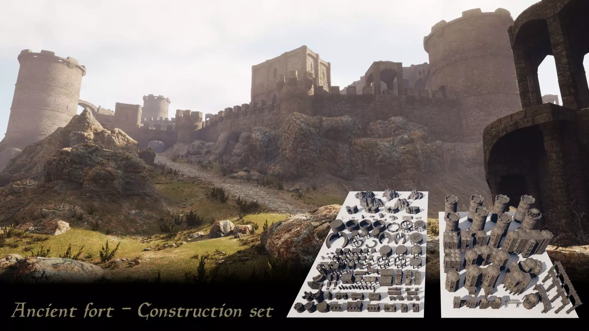 Ancient Fort - Game-ready assets set Low-poly 3D model_0