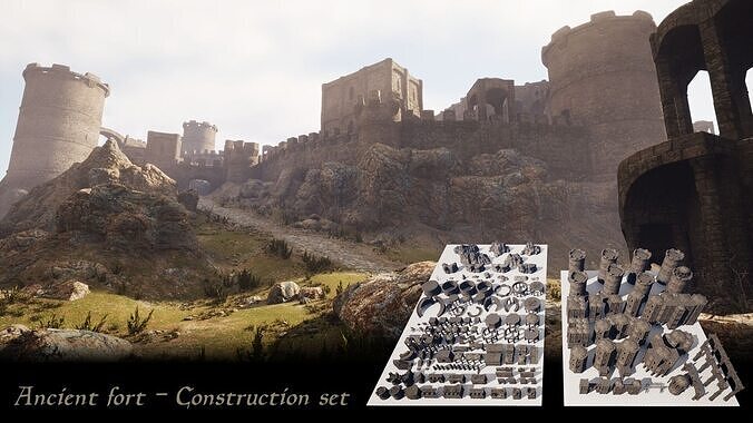 Ancient Fort - Game-ready assets set Low-poly 3D model