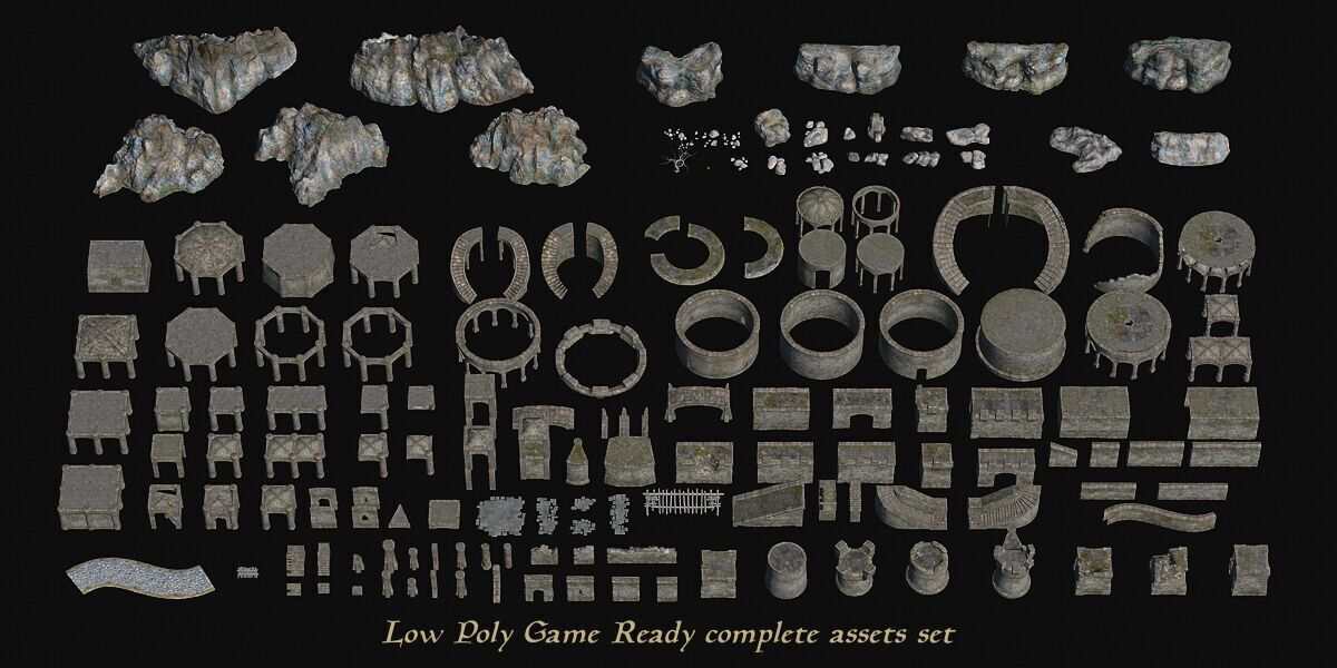 Ancient Fort - Game-ready assets set Low-poly 3D model_1
