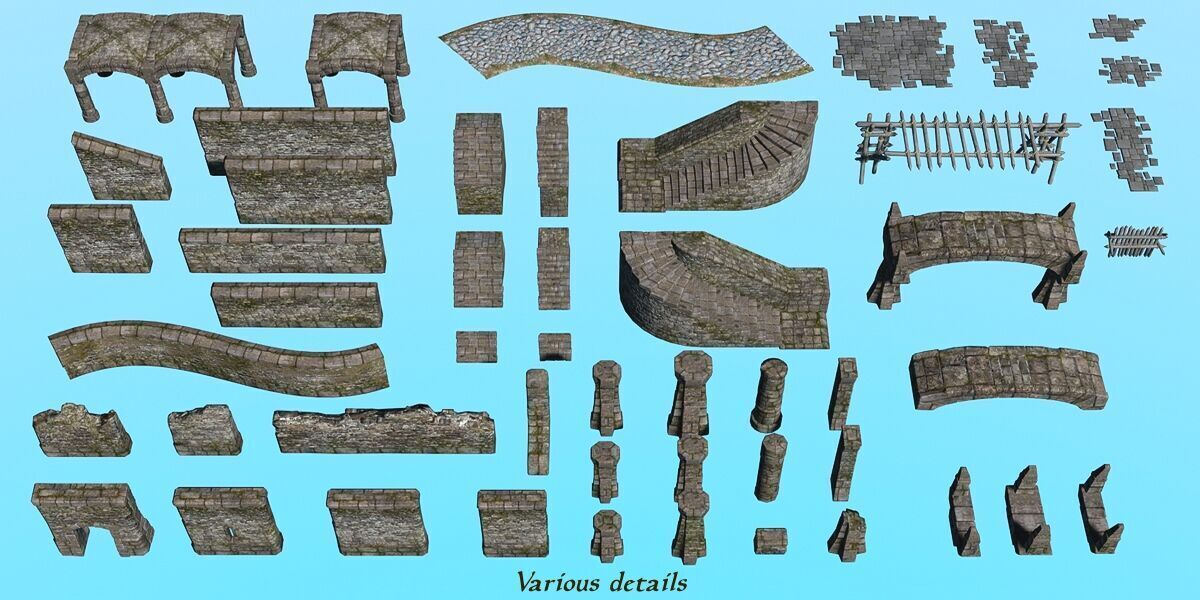 Ancient Fort - Game-ready assets set Low-poly 3D model_5