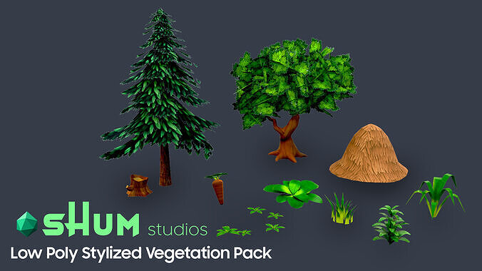 Low Poly Stylized Vegetation Pack Low-poly 3D model