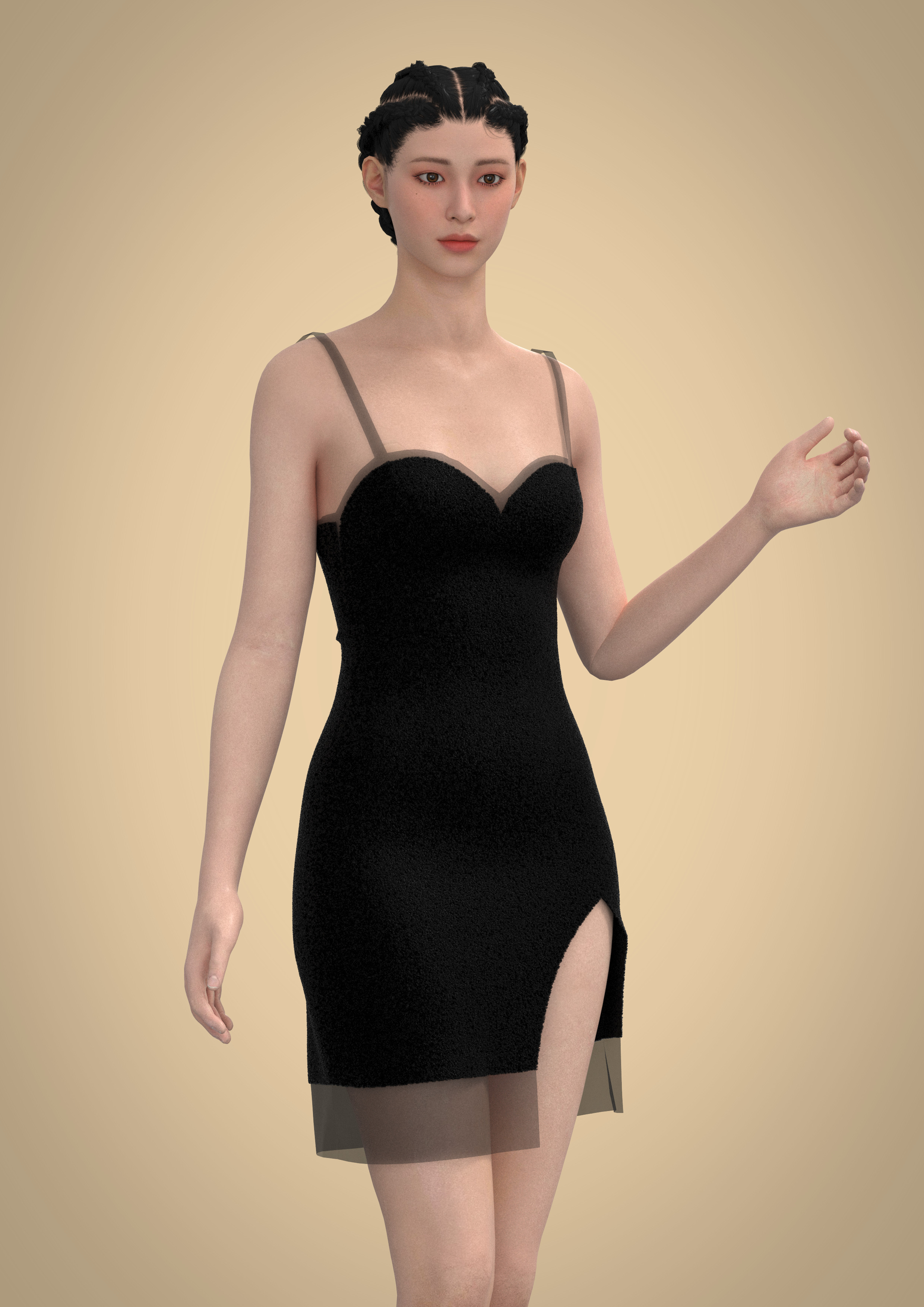Female Gown Armless  3D model_2