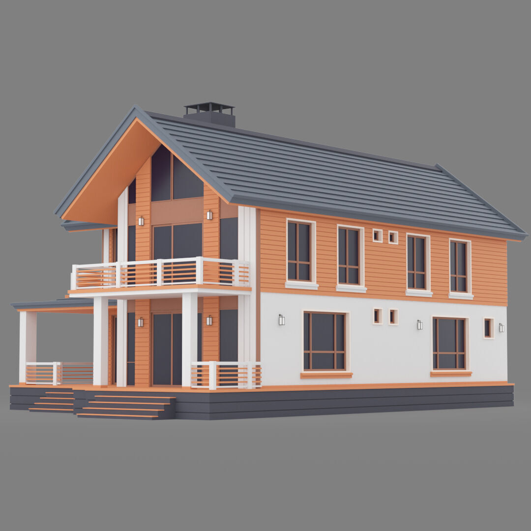 Two Storey Modern Cottage-A 3D model_2
