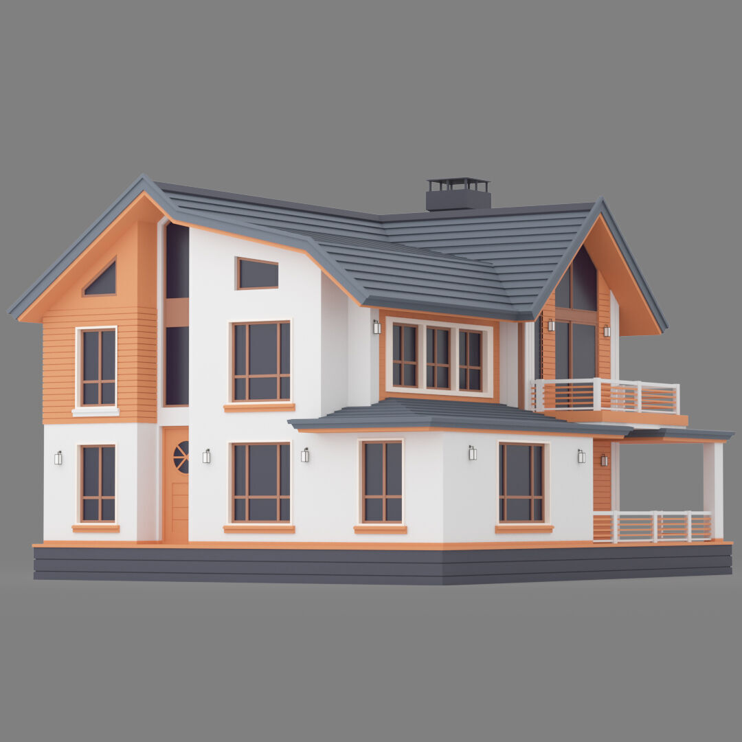 Two Storey Modern Cottage-A 3D model_4