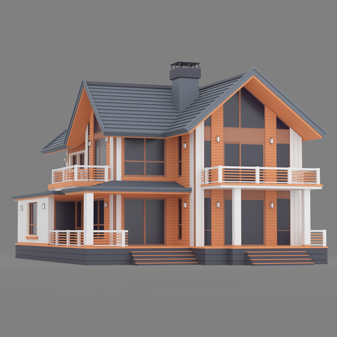 Two Storey Modern Cottage-A 3D model_1