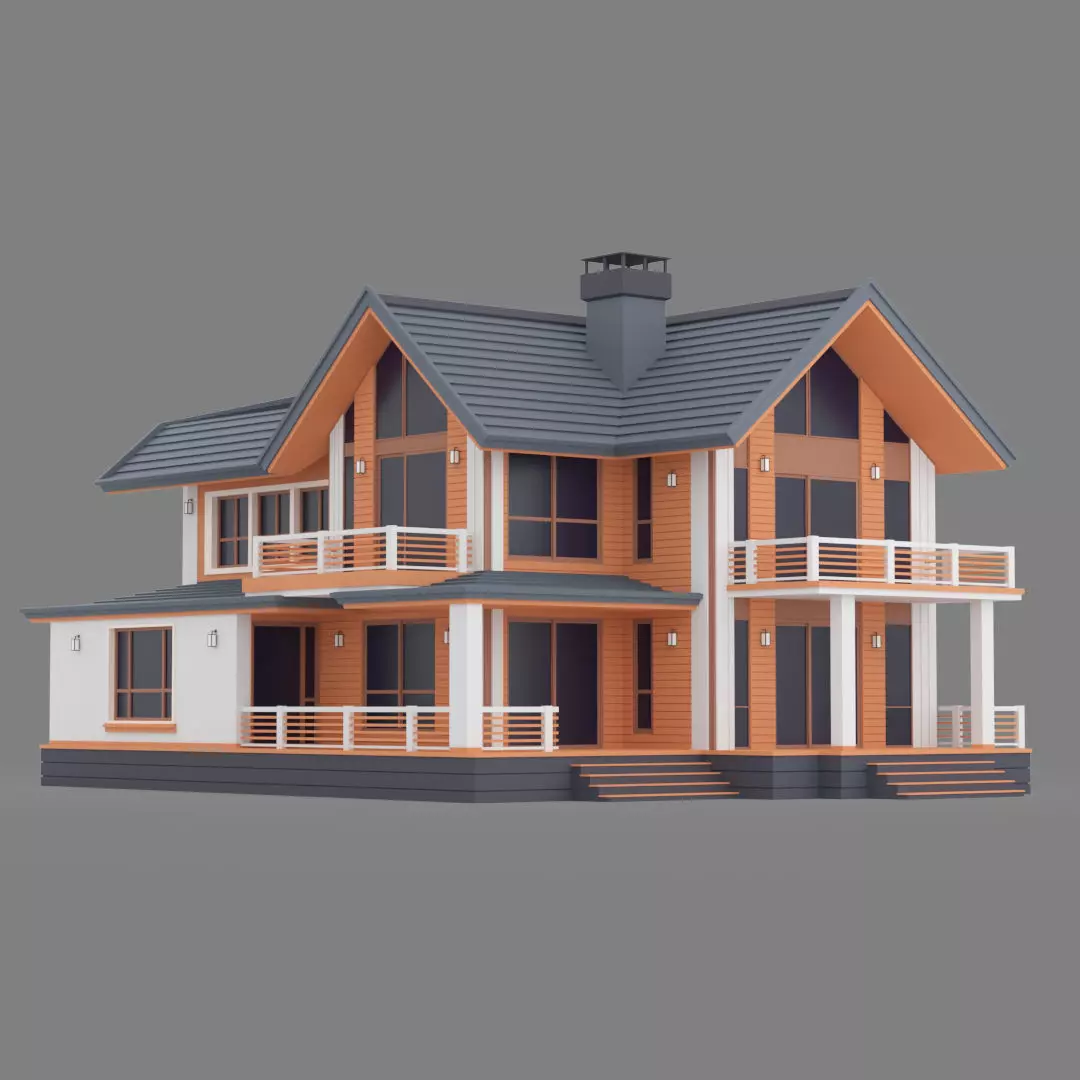 Two Storey Modern Cottage-A 3D model_0
