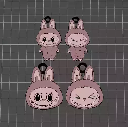 Labubu flat colored keychain pack 3D print model