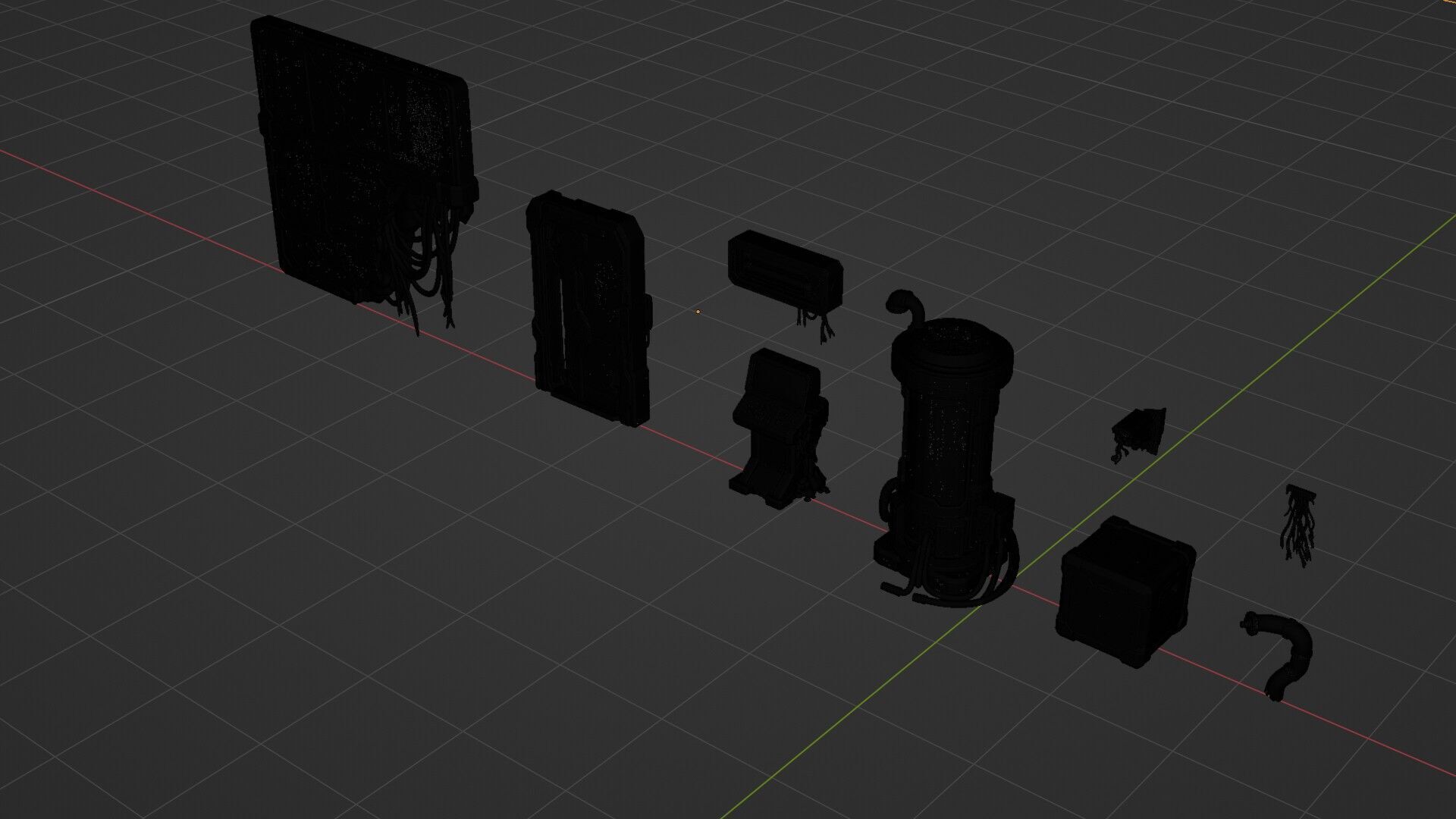 Abandoned Sci-Fi Bunker Kit 10 Modular Game Assets FBX GLB PBR 3D model_1