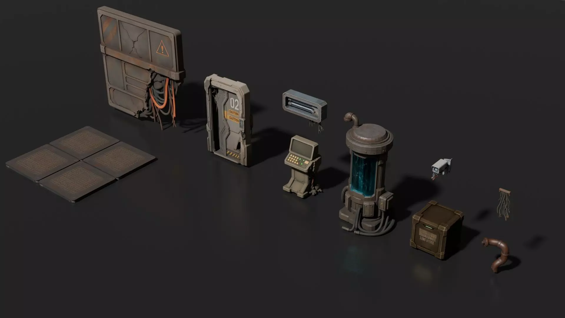 Abandoned Sci-Fi Bunker Kit 10 Modular Game Assets FBX GLB PBR 3D model_0