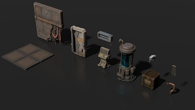 Abandoned Sci-Fi Bunker Kit 10 Modular Game Assets FBX  GLB PBR 3D model