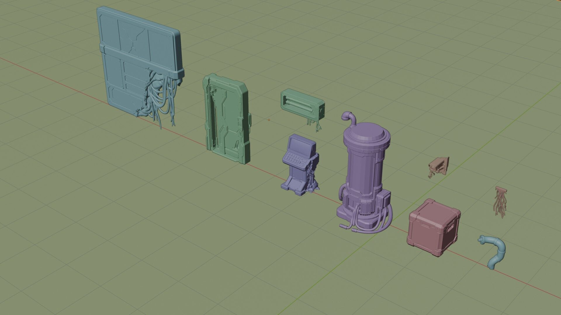 Abandoned Sci-Fi Bunker Kit 10 Modular Game Assets FBX GLB PBR 3D model_2