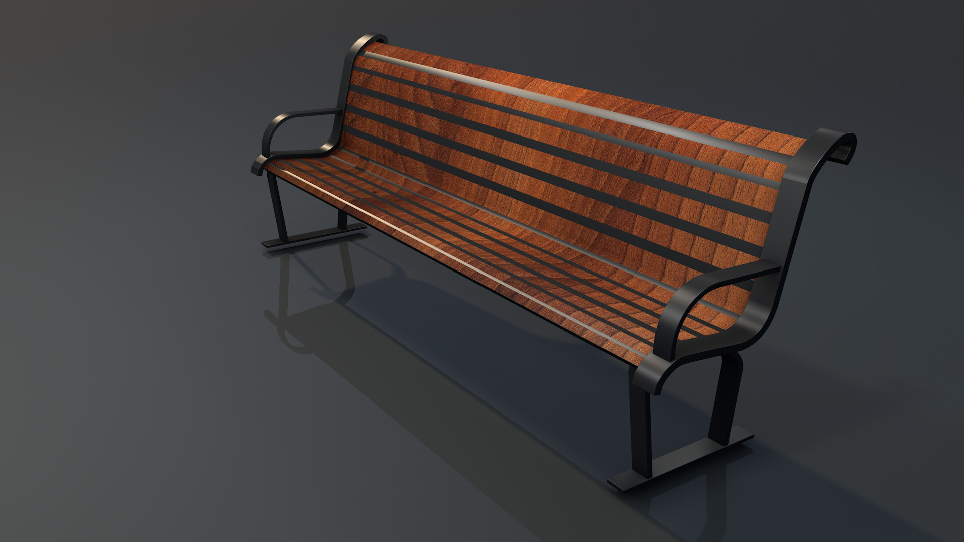 Street Bench Low-poly 3D model_4