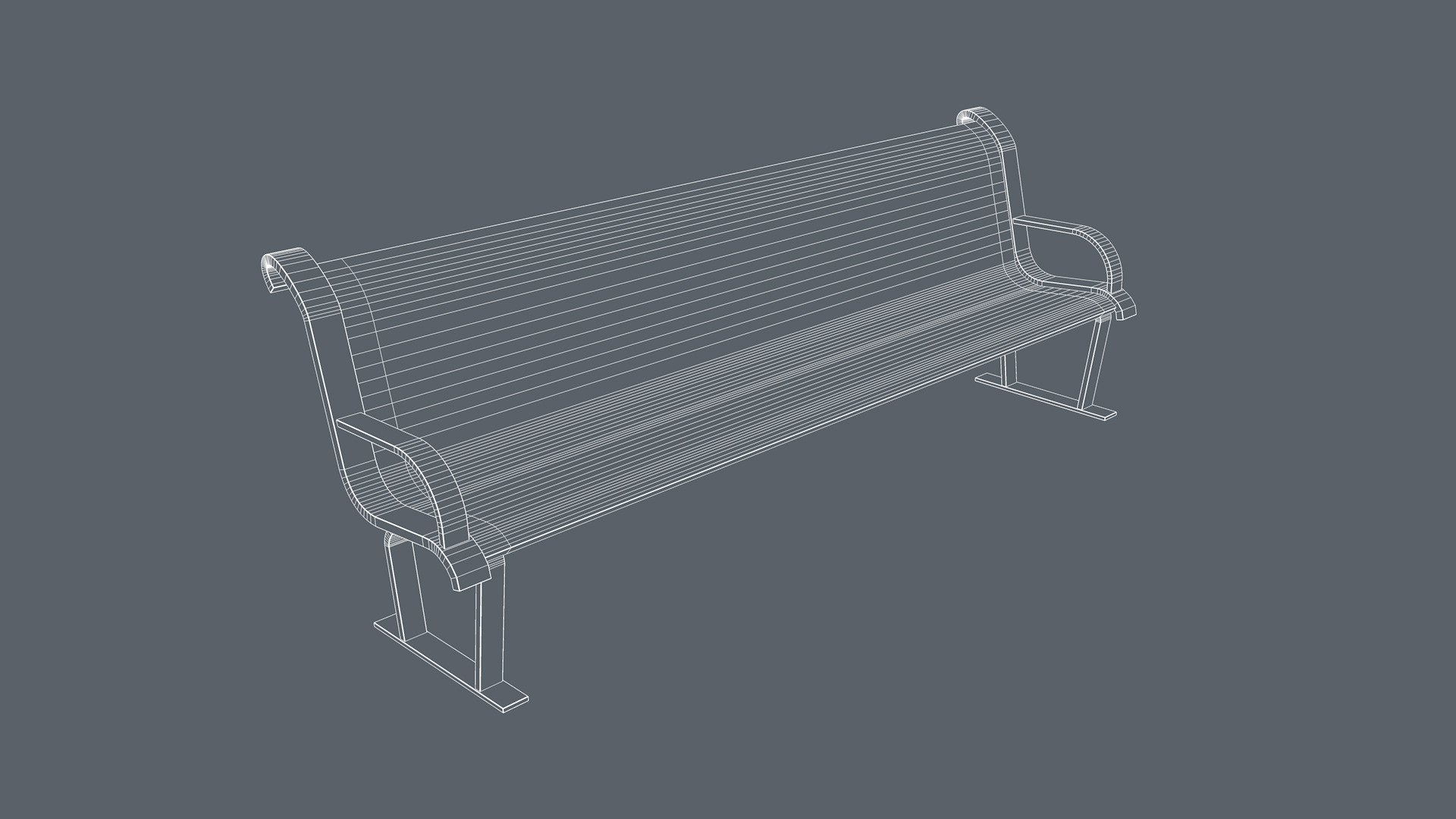 Street Bench Low-poly 3D model_9