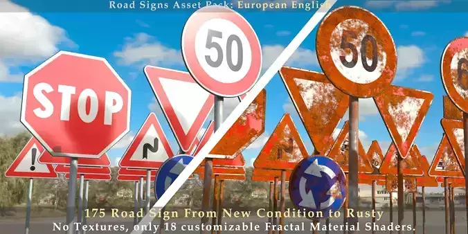 175 EU Road-Street Signs From New Condition To Rusty Assets Pack