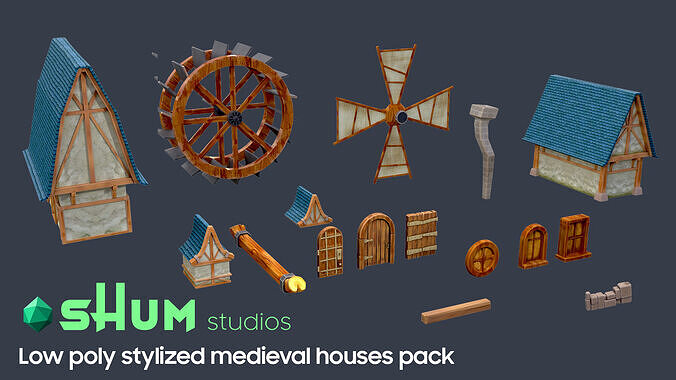 Low Poly Stylized Medieval Houses Pack Low-poly 3D model