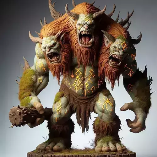 709 Three Headed  Troll   3D Printed  Statue with Club