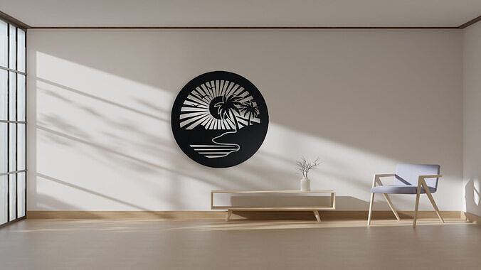 Tropical Beach Sunset Wall Art 3D print model