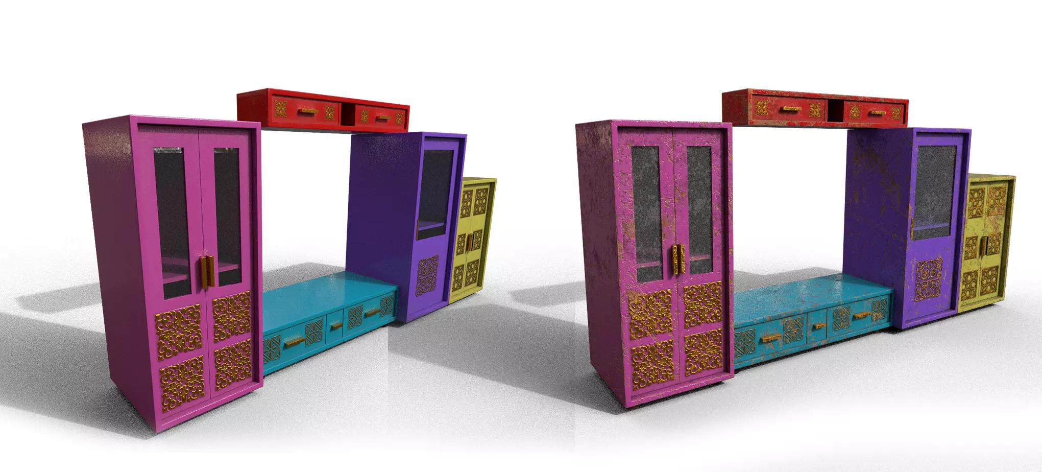 Pack 2 Sets Modern Furniture 3D Model Low-poly 3D model_0