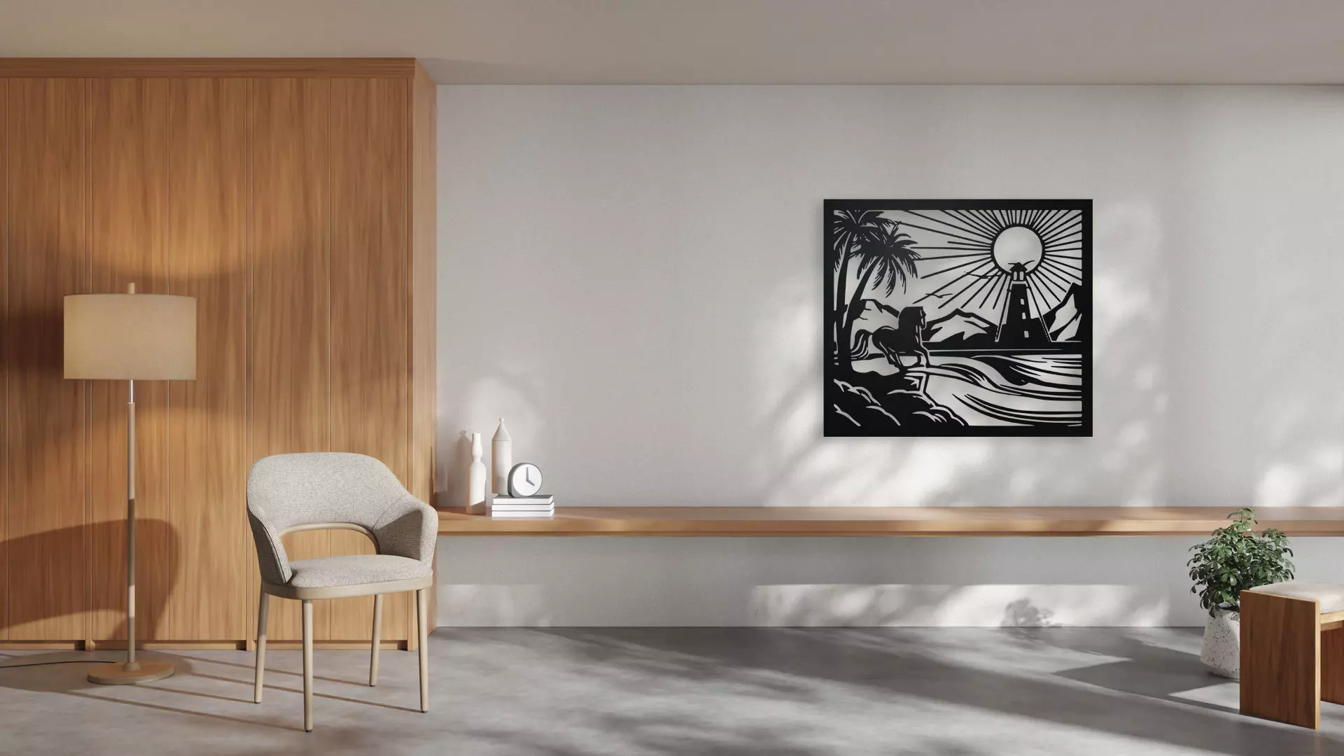 Horse and Lighthouse Coastal Wall Art 3D print model_0