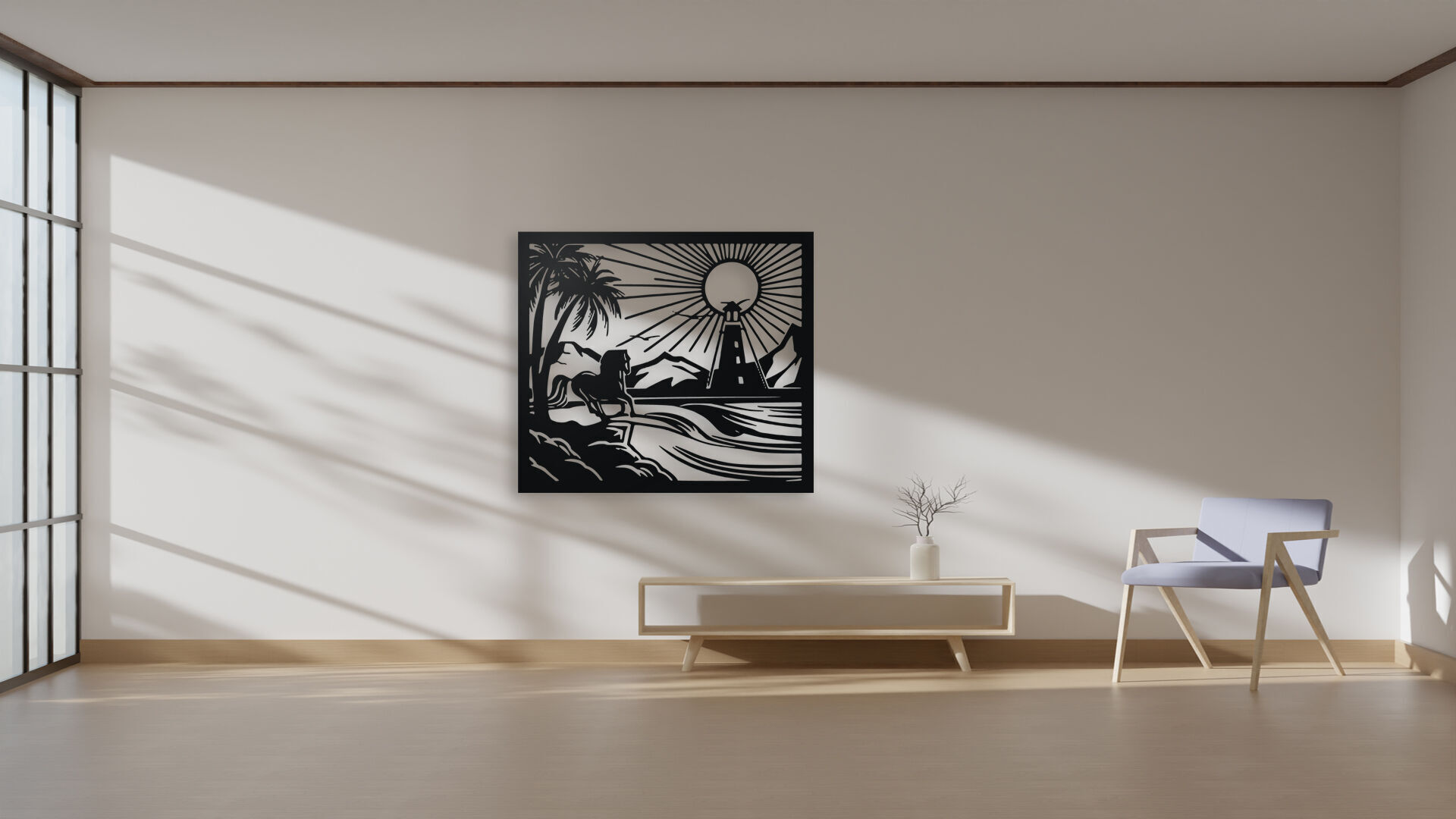 Horse and Lighthouse Coastal Wall Art 3D print model_4