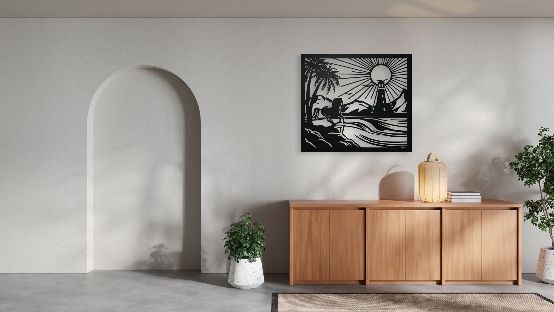 Horse and Lighthouse Coastal Wall Art 3D print model_1