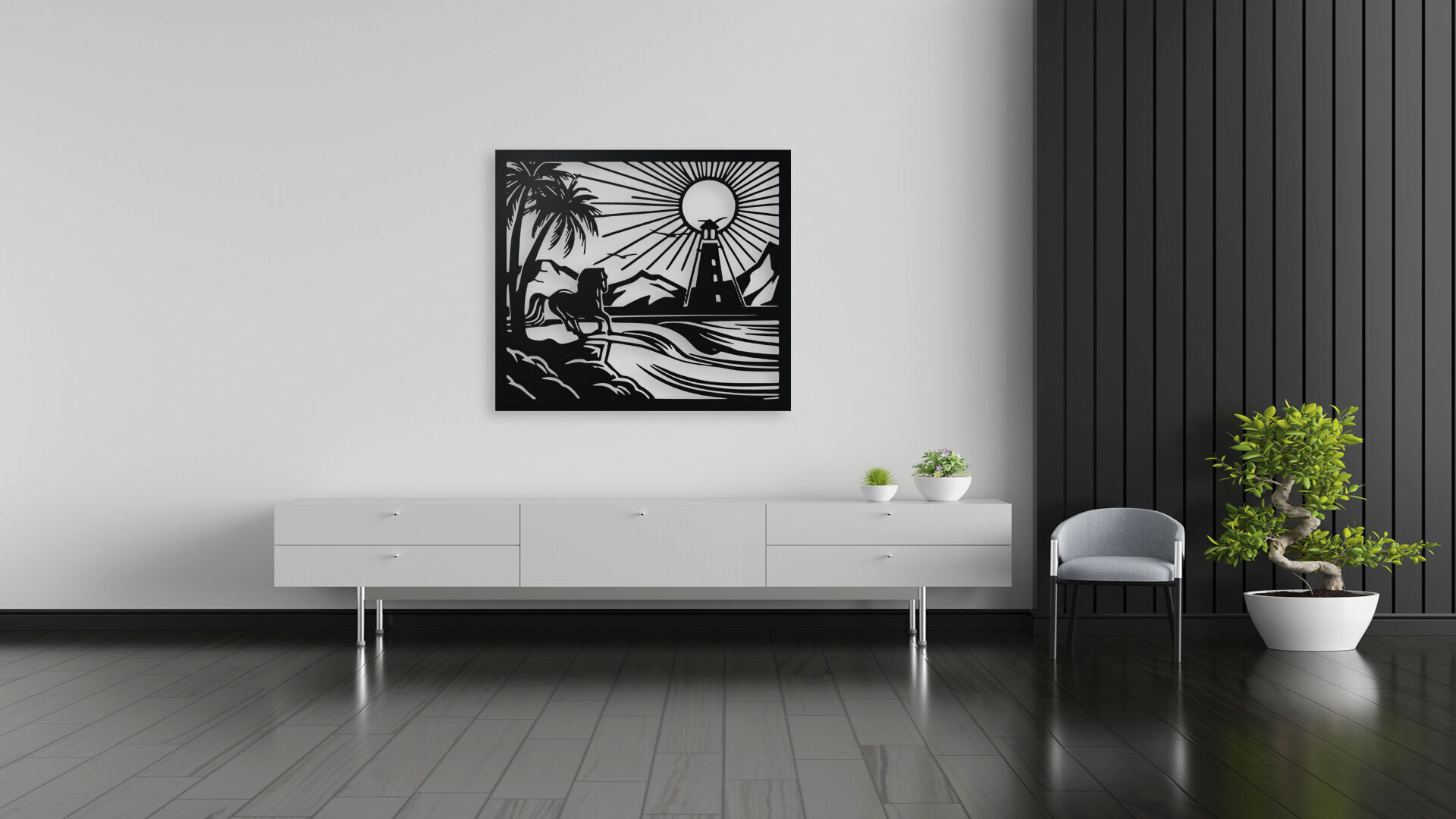 Horse and Lighthouse Coastal Wall Art 3D print model_5