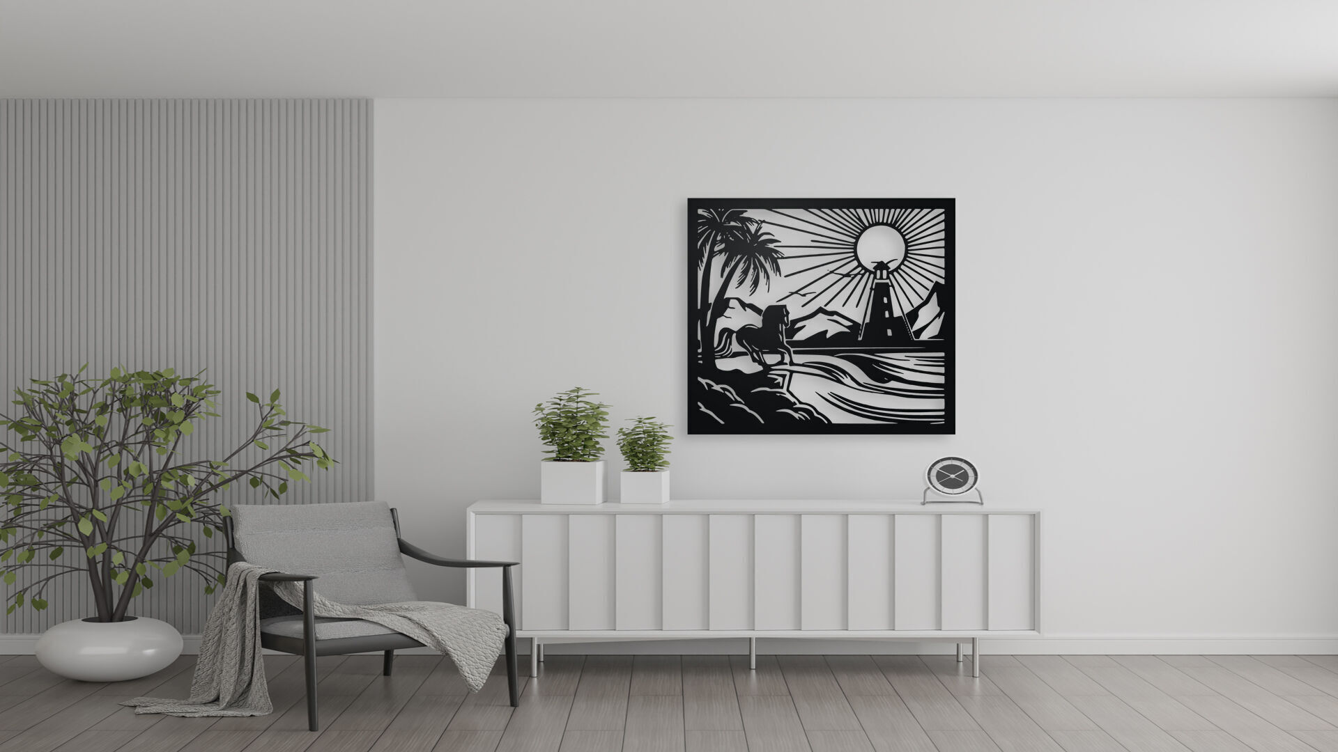 Horse and Lighthouse Coastal Wall Art 3D print model_3