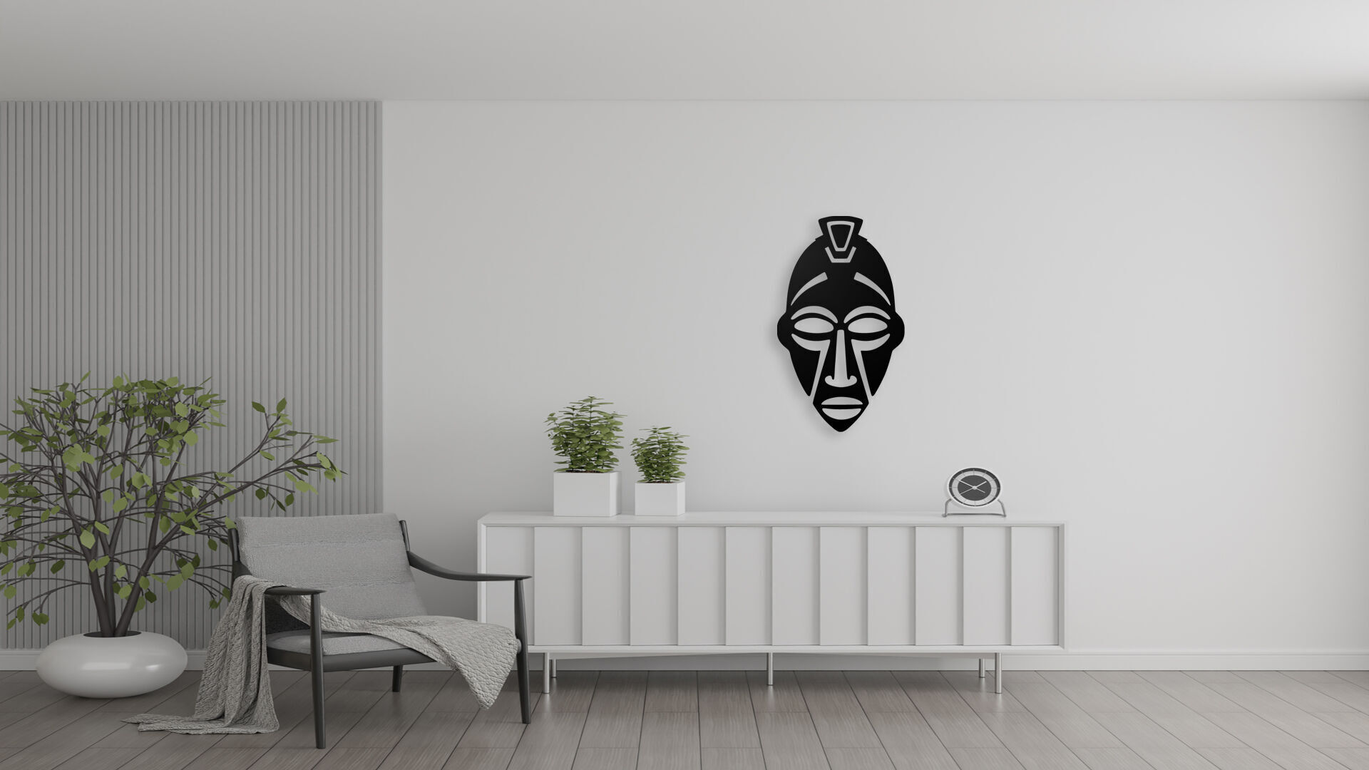 Stylized African Mask Wall Art 3D print model_1