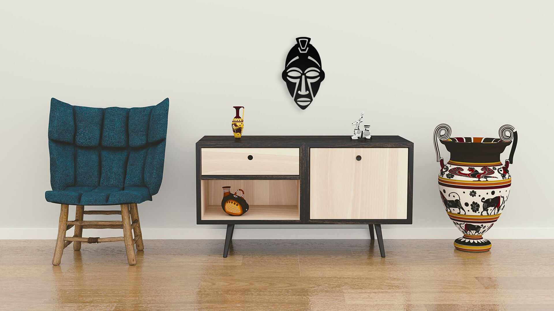 Stylized African Mask Wall Art 3D print model_3