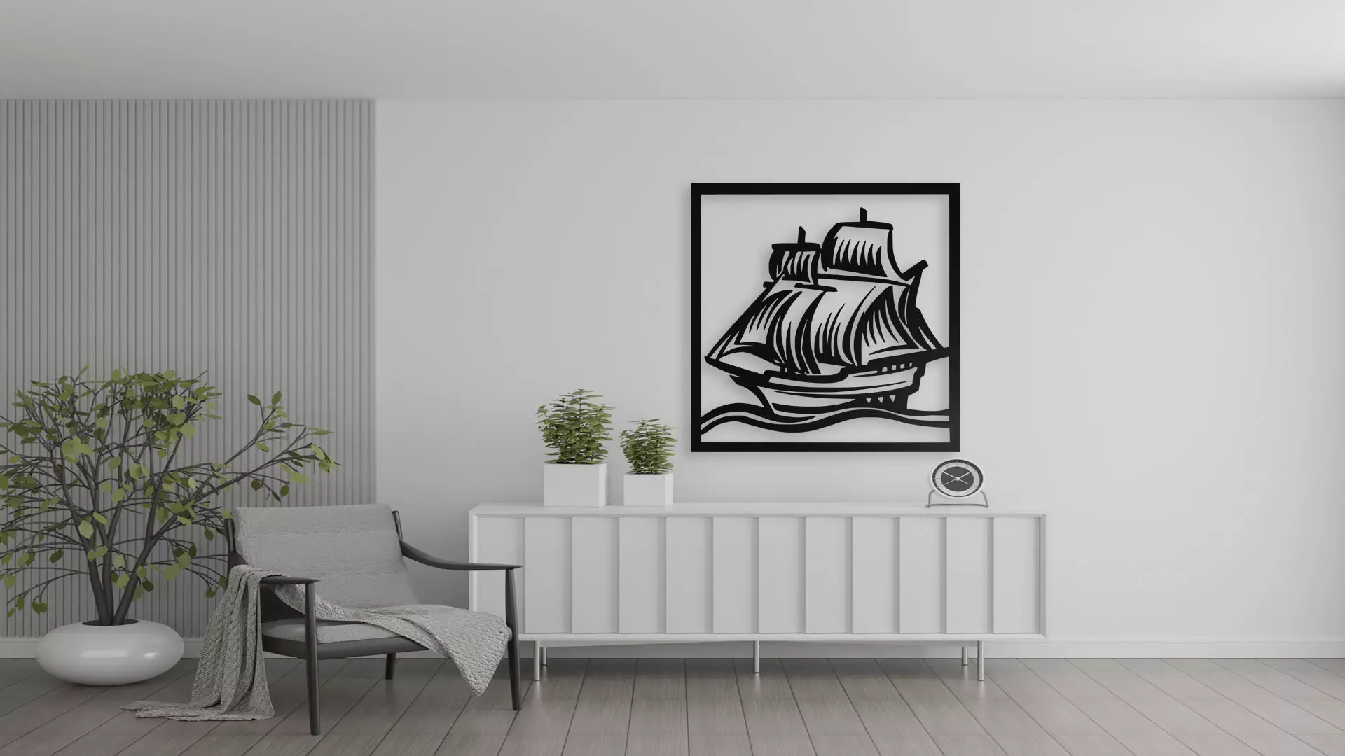 Vintage Sailing Ship Wall Art 3D print model