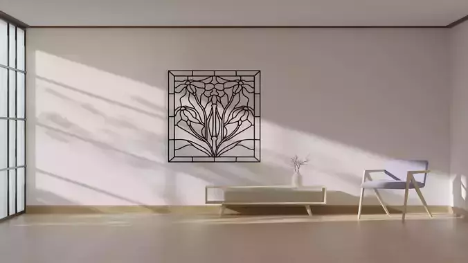 Art Nouveau Floral Stained Glass Style Wall Art