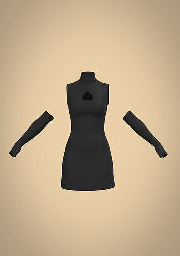 Female Gown Black Sleeveless Mini Dress with Arm Gloves 3D model