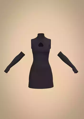 Female Gown Black Sleeveless Mini Dress with Arm Gloves