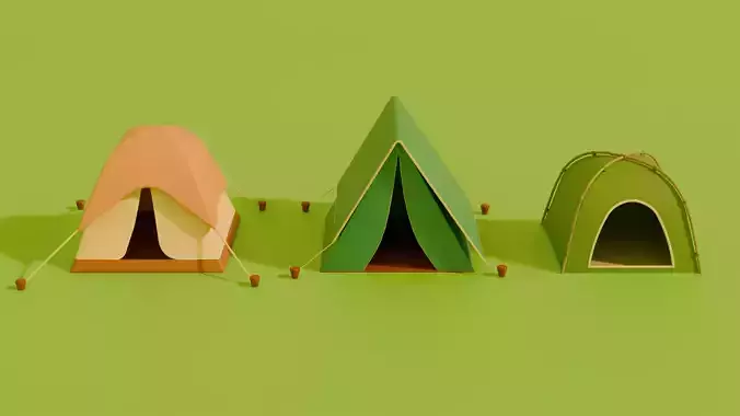 Stylized Low Poly Cartoon Tents