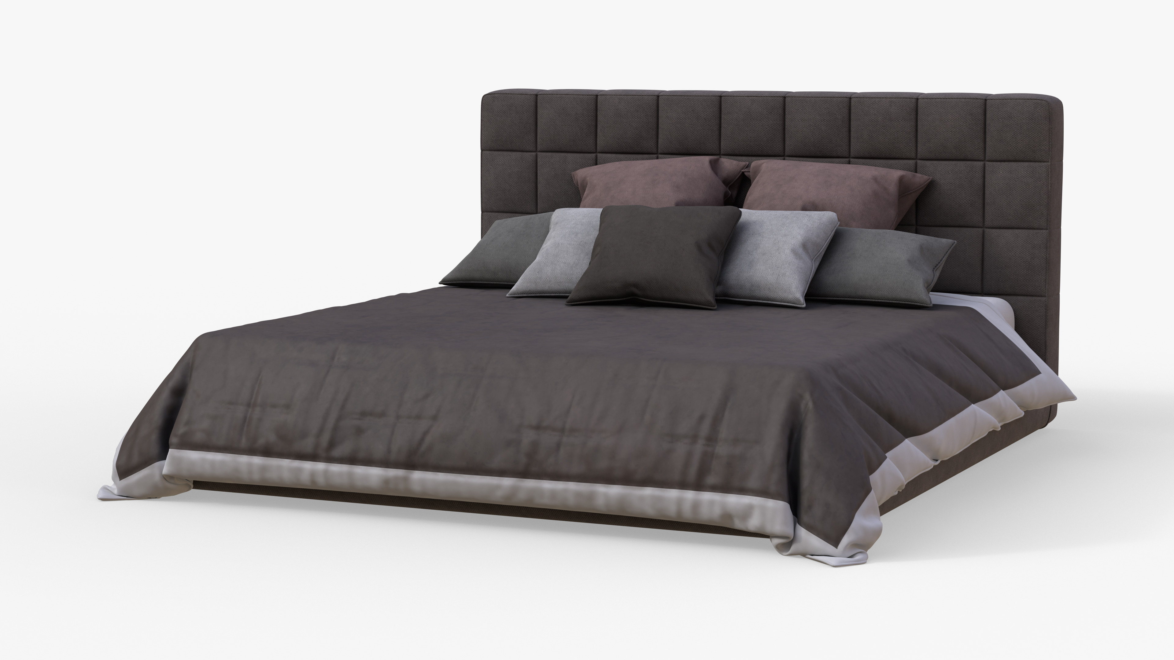 Brown Double Bed 3D model_2