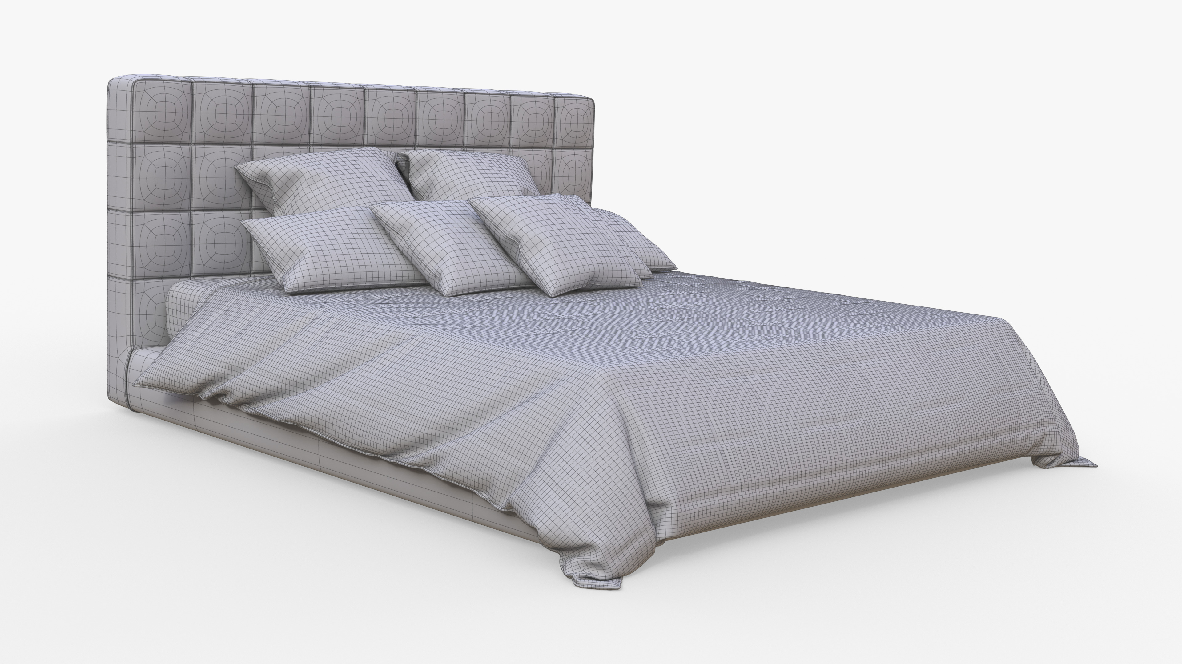 Brown Double Bed 3D model_6