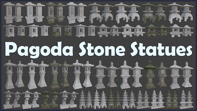 Pagoda Stone Statues Low-poly 3D model