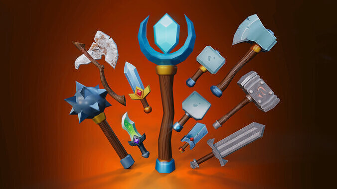 Stylized Weapons Set  Low-poly 3D model