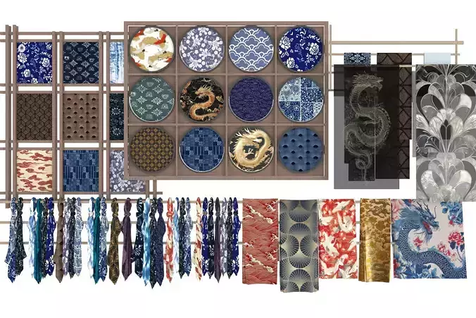 20 kinds of silk necklaces made of various fabrics Texture