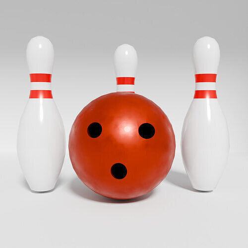 Red Bowling Ball and White Pins 3D model