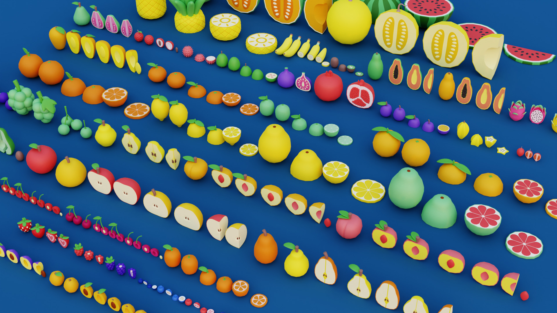 Cartoon Fruit Garden Low-poly 3D model_2