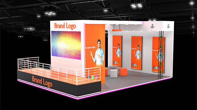2 side open exhibition stall design with lounge area 3D model