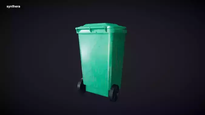 Trash Can Green Wheeled 01