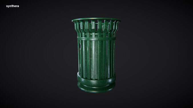 Trash Can Green Metal 02 3D model
