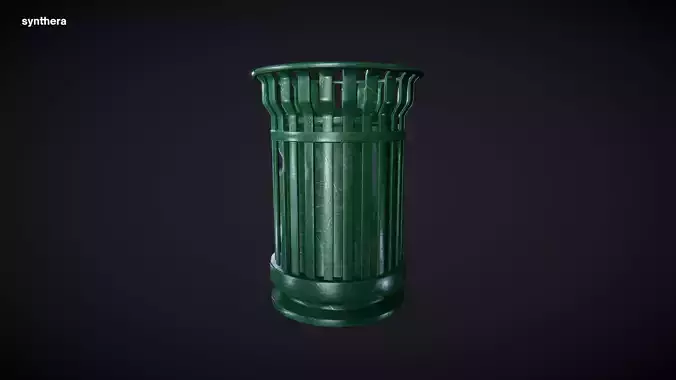 Trash Can Green Metal 02