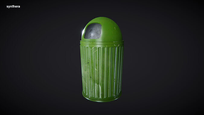 Trash Can Green Metal 01 3D model