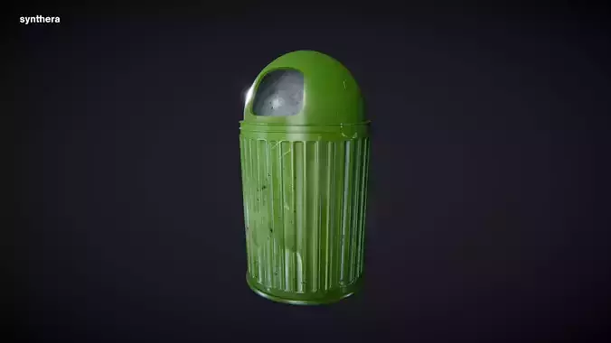 Trash Can Green Metal 01